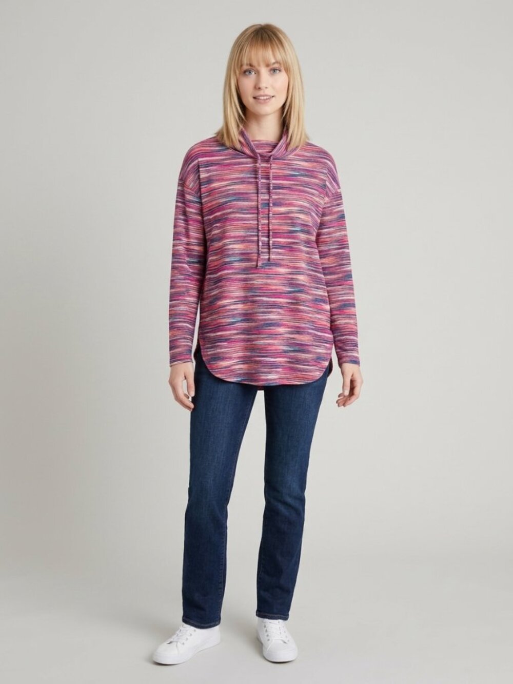 2/$30 Lands' End Space-Dye Cowl Pullover Sweatshirt Multi Stripe Medium #A4389